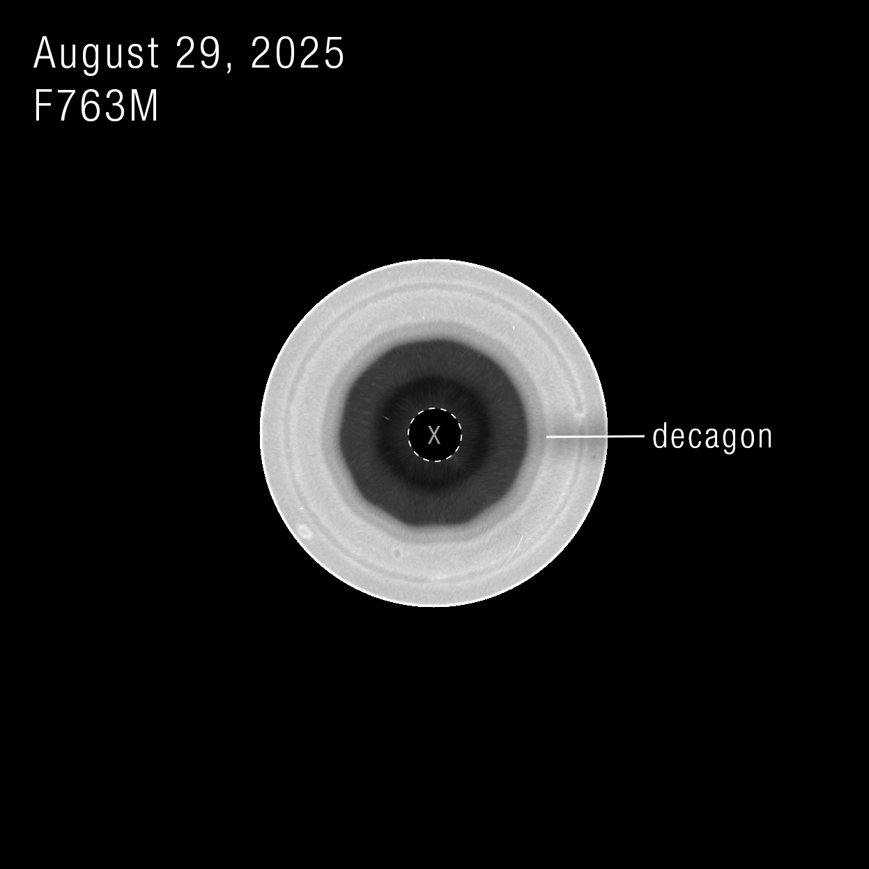 Annotated Hubble single-filter image of Saturn's south-pole decagon